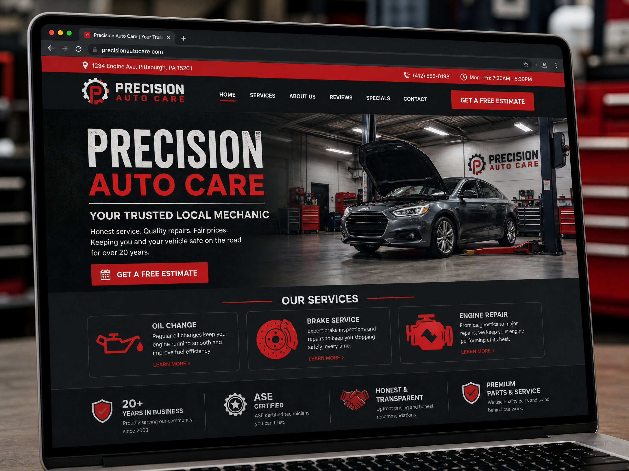 Auto shop website mockup — Precision Auto Care
