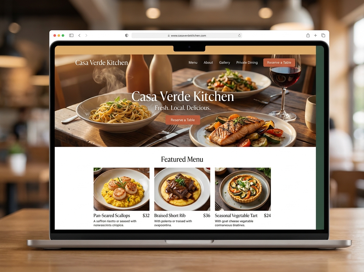 Restaurant website mockup — Casa Verde Kitchen