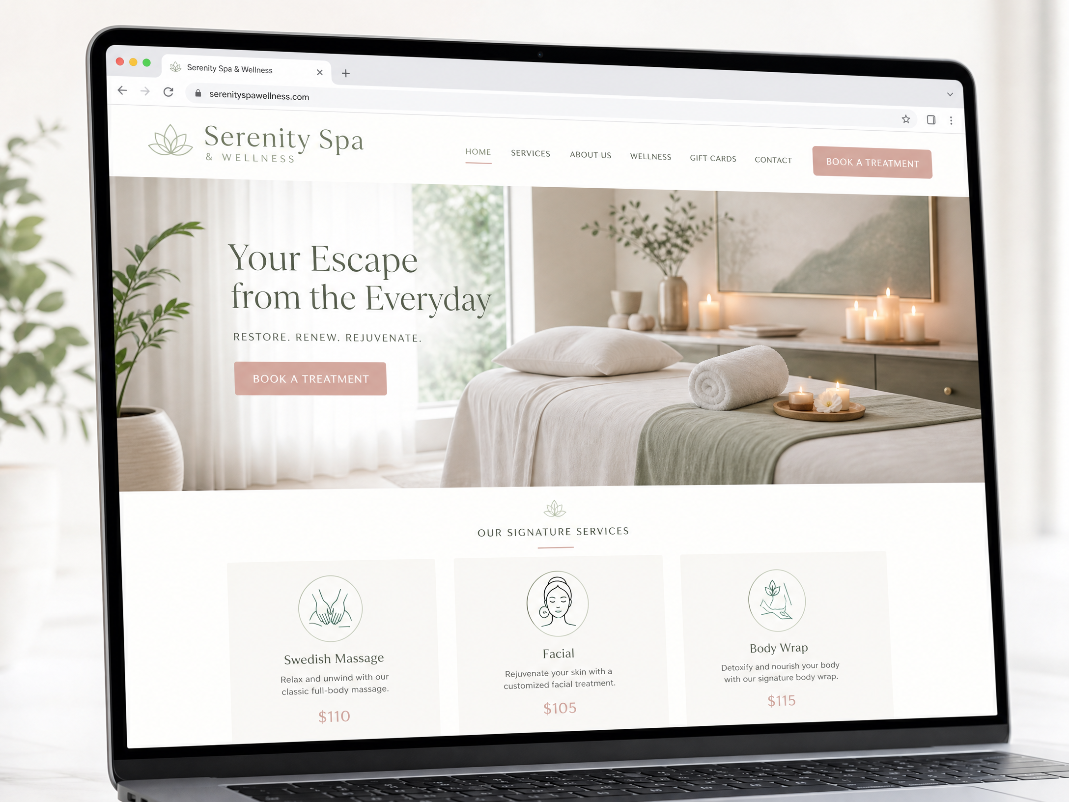 Spa and wellness website mockup — Serenity Spa & Wellness